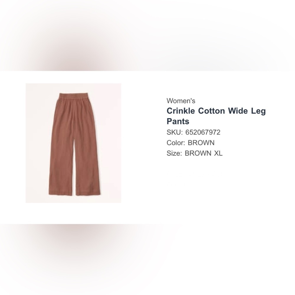 Abercrombie Crinkle Cut Wide Leg Pants - XL